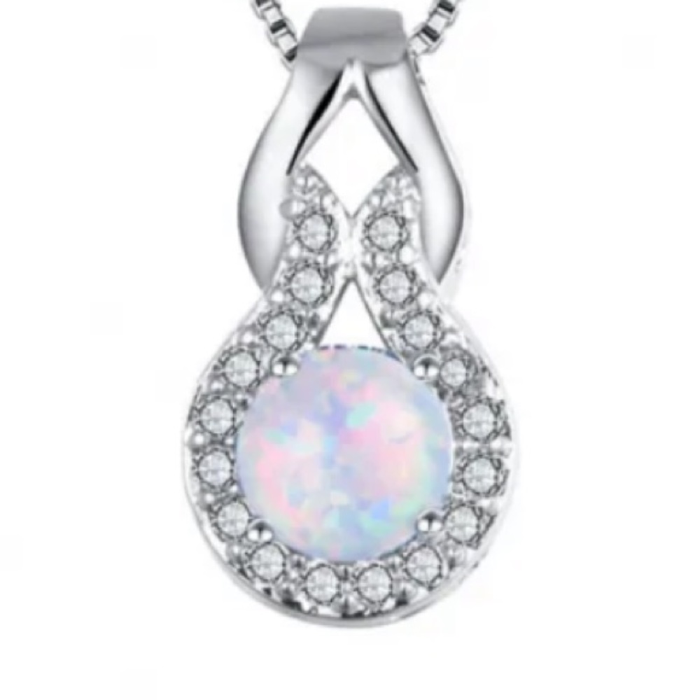 Handmade Round Opal Silver Pendant Necklace with Signity Stones